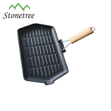 Foldable handle cast iron skillet with seasoning coating